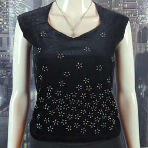 Vintage 90's Rave City Black Velvet Glitter Sparkle Top with Stretch